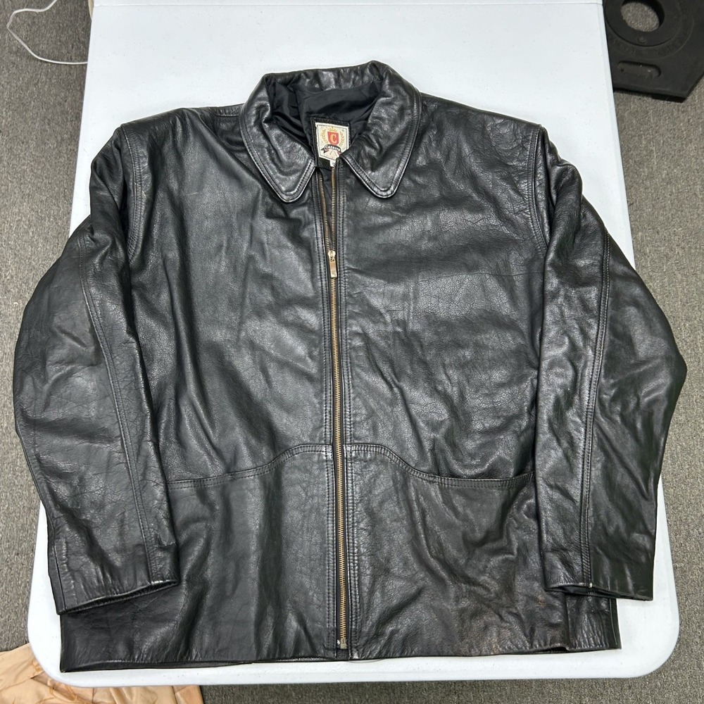 Corsa Leather Jacket Mens XL Black Vintage Full Zip Distressed Bomber
